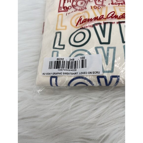 New Hanna Andersson Valentines Graphic Sweatshirt French Terry Ecru Girls Size 4 - Picture 11 of 11